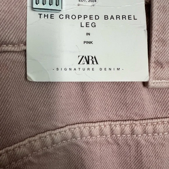 Zara The Cropped Barrel Leg Jeans In Pink Denim Baggy NWT - Picture 5 of 5